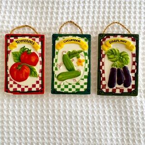Ceramic Kitchen Decor, Vegetable Print, Set of 3